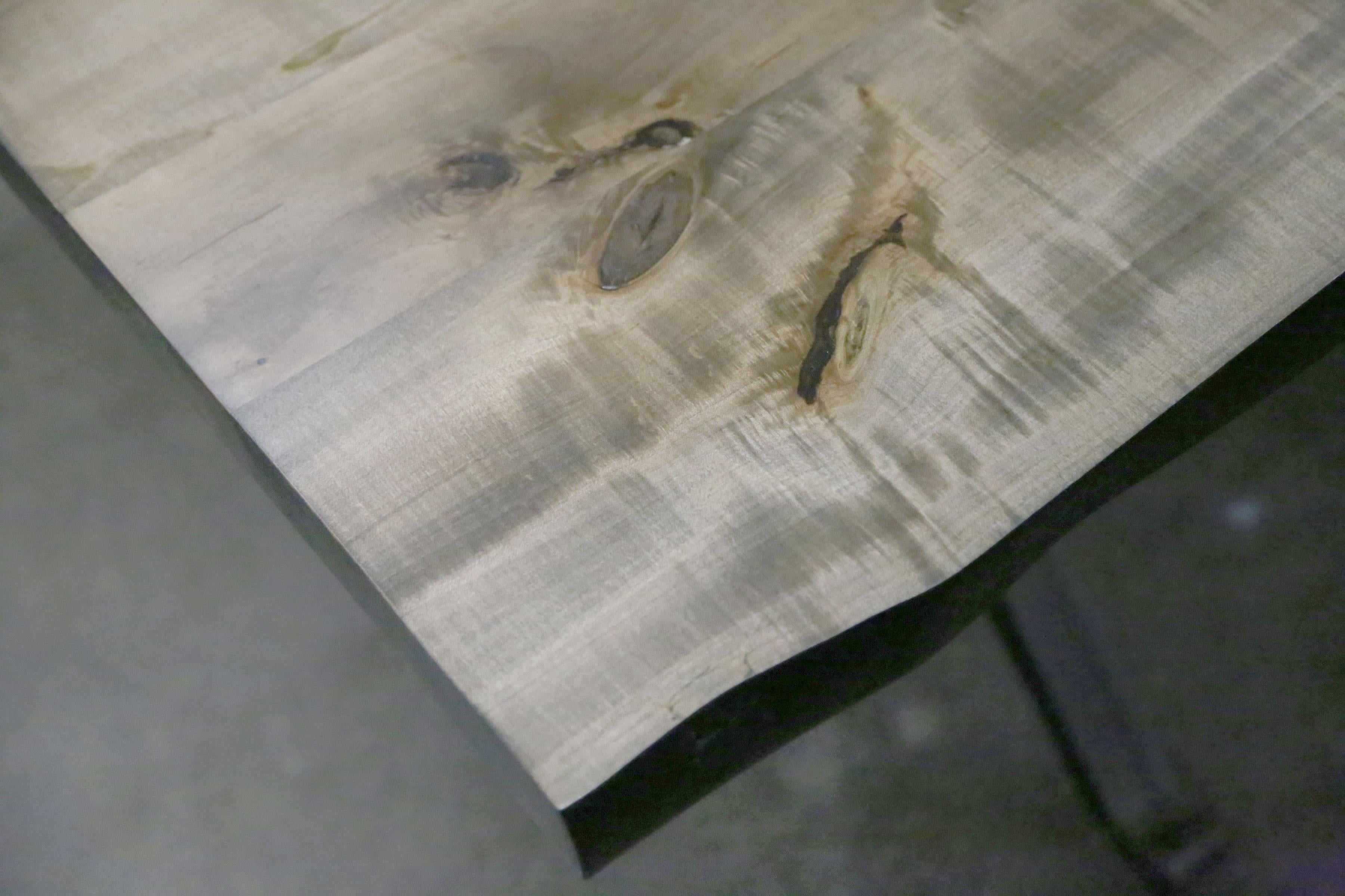 Signature Maple Live Edge Slab Table Driftwood Finish Steel Wishbone Legs For Sale 2
