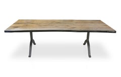 Signature Maple Live Edge Slab Table Driftwood Finish Steel Wishbone Legs