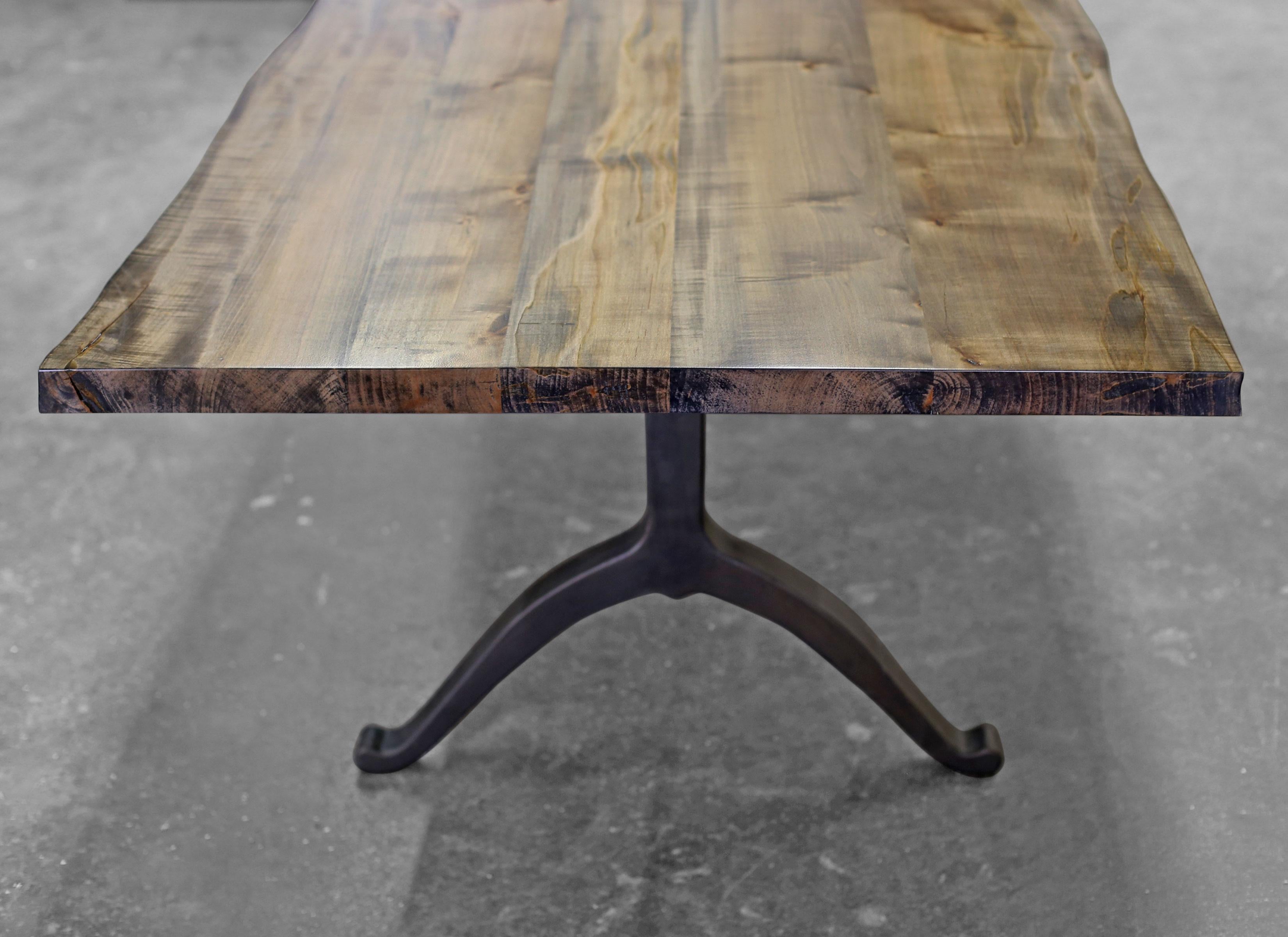 American Signature Maple Live Edge Slab Table Driftwood Finish Steel Wishbone Legs For Sale