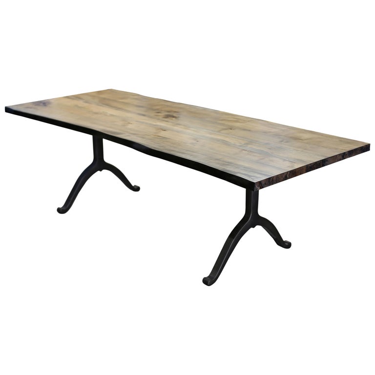 Signature Maple Live Edge Slab Table Driftwood Finish Steel Wishbone Legs