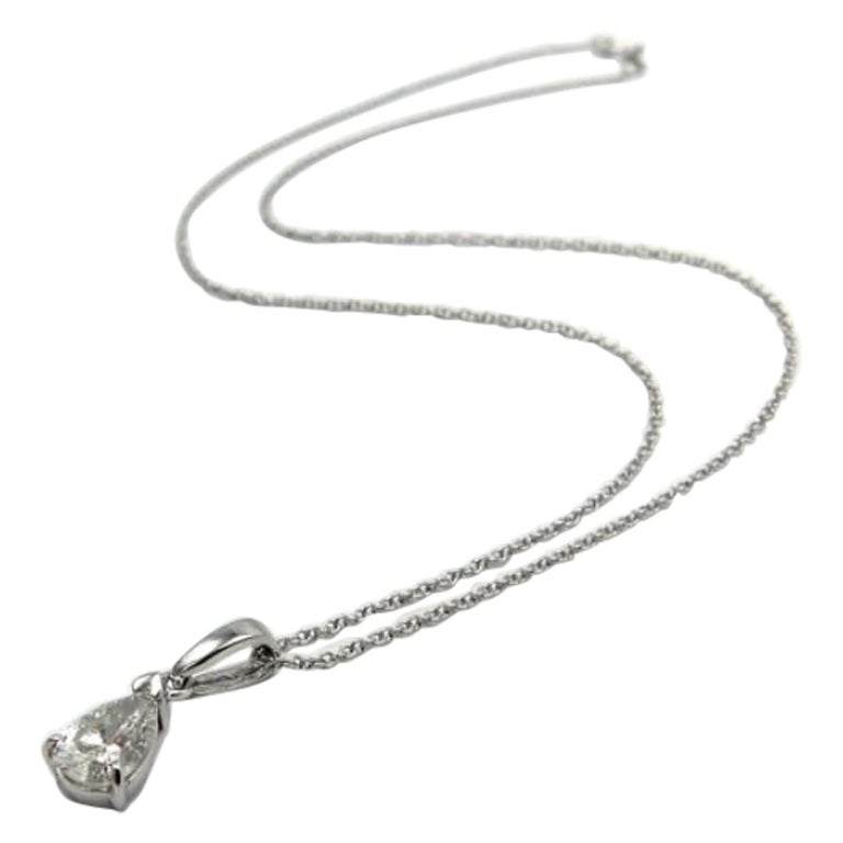 Signature Birnenförmige Diamant-Halskette mit 18K Goldhalterung und 14K Goldkette im Angebot