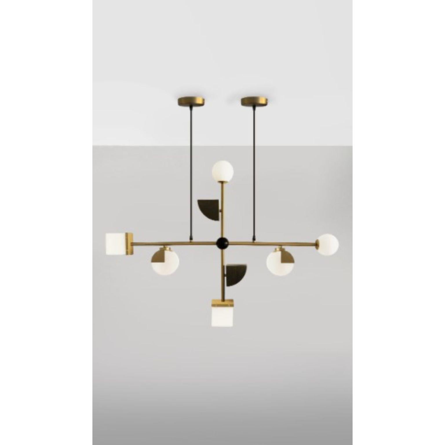 Signature pendant light by Square in Circle
Dimensions: D 108 x W 10 x H 76 cm
Materials: Brushed brass/ white frosted glass/ brushed grey metal/ black fabric flex
Other finishes available.

This pendant light is designed taking inspiration