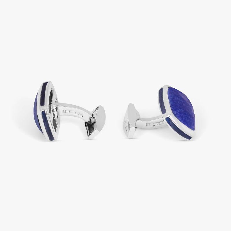 Signature Pillow Bullet Cufflinks with Matte Onyx in Sterling Silver

A rectangular cushion cufflink with a domed, matte finish semi-precious stone in the centre. The four sides of the cufflink have complementing colour of enamel and the back of the