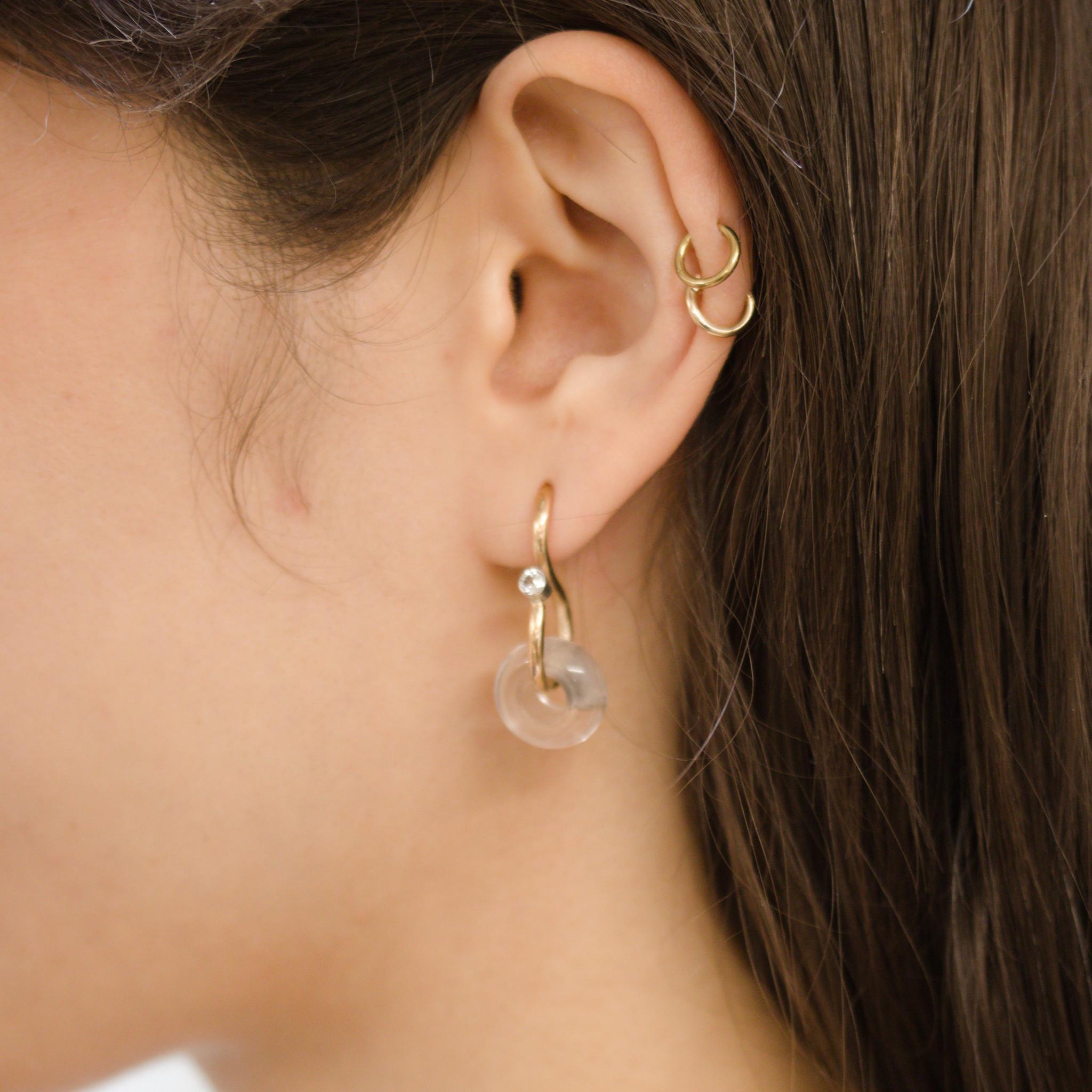 Rose Cut Signature Poise Crystal Quartz & White Topaz 9kt Gold Drop Earrings For Sale