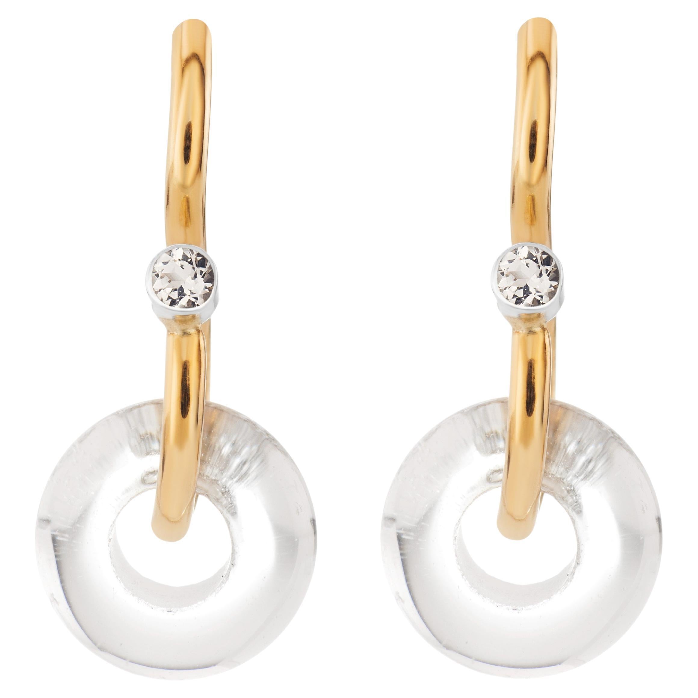 Signature Poise - Pendants d'oreilles en or 9kt avec quartz cristallin et topaze blanche