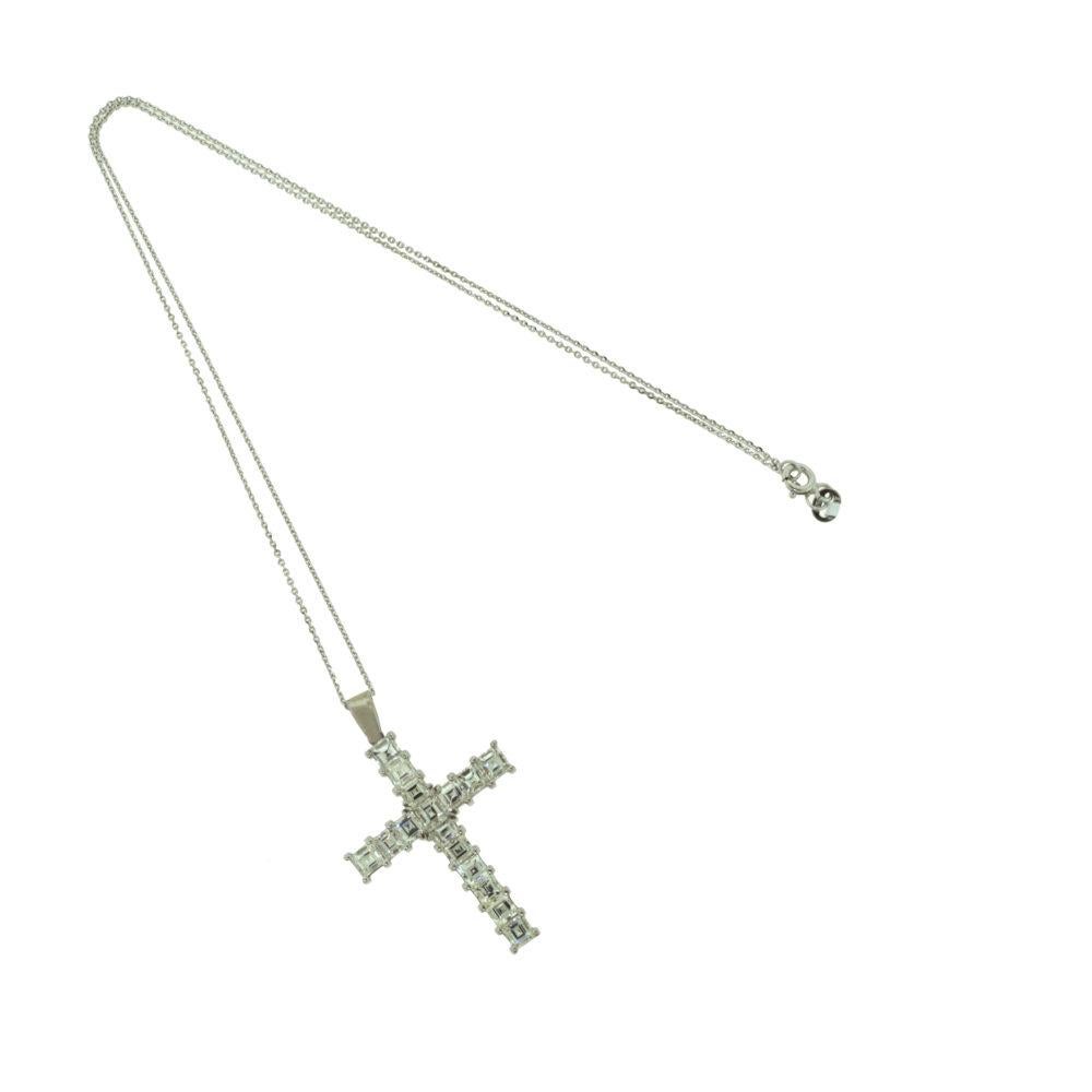 Women's or Men's Signature Princess Cut Square Diamond Cross Pendant Necklace, 4.38 Carat