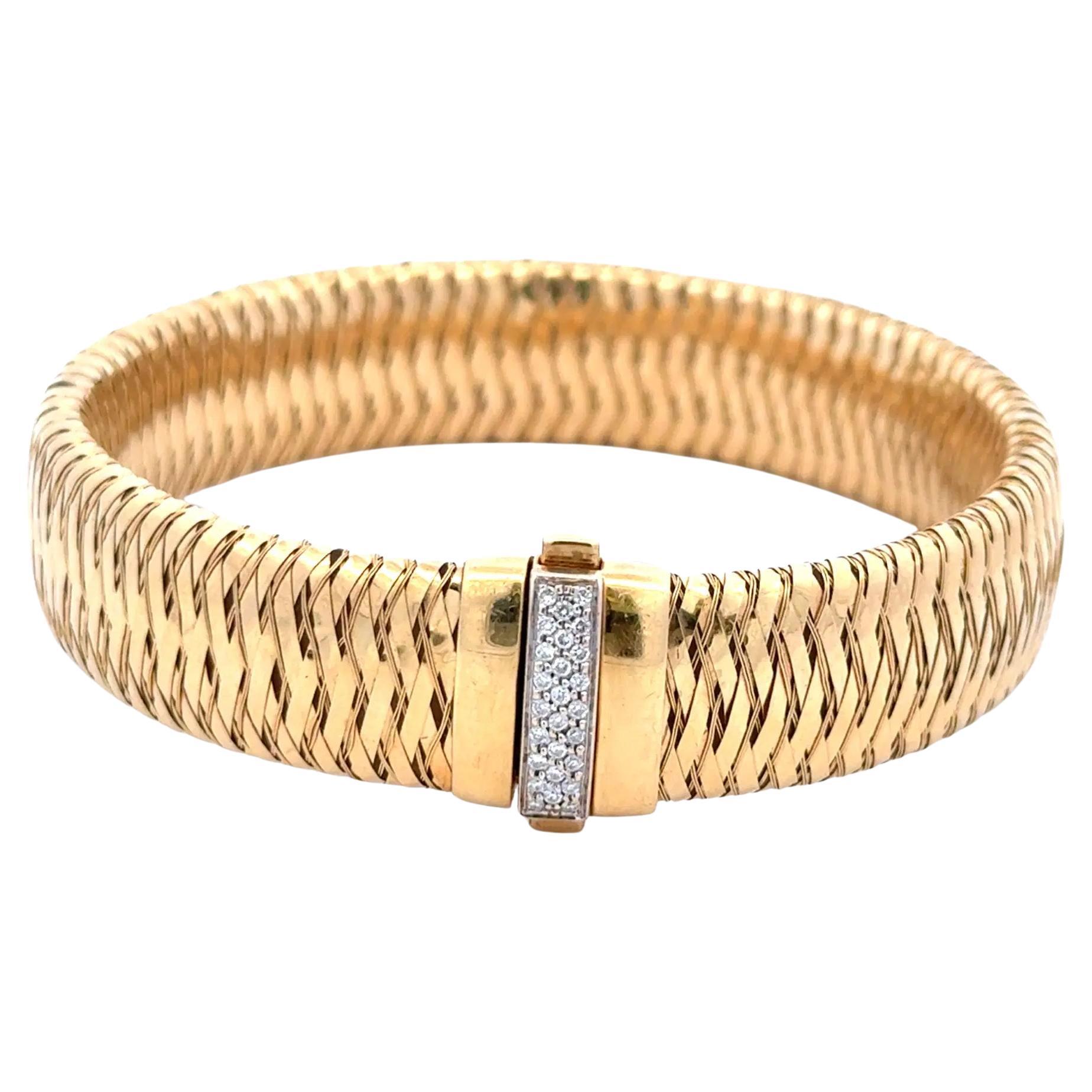 Signature Roberto Coin Primavera Designer Pave Diamond Gold Flexible Bracelet