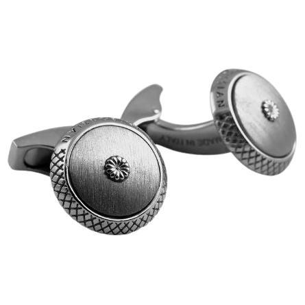 Signature Satin Chrysanthemum Cufflinks in Sterling Silver For Sale