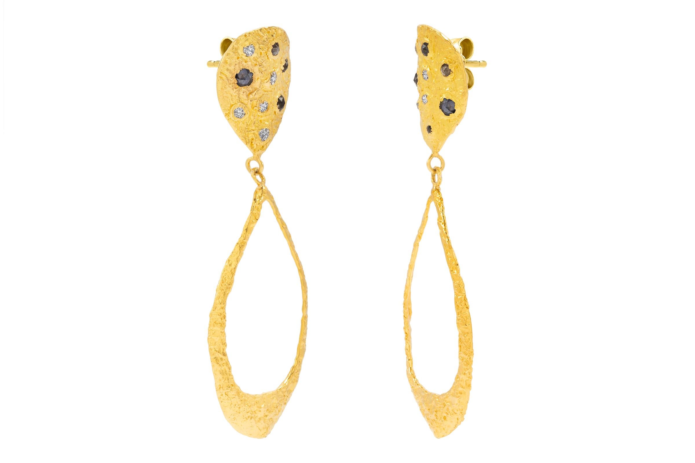 solid 22k pure gold elegant flower teardrop dangling earrings
