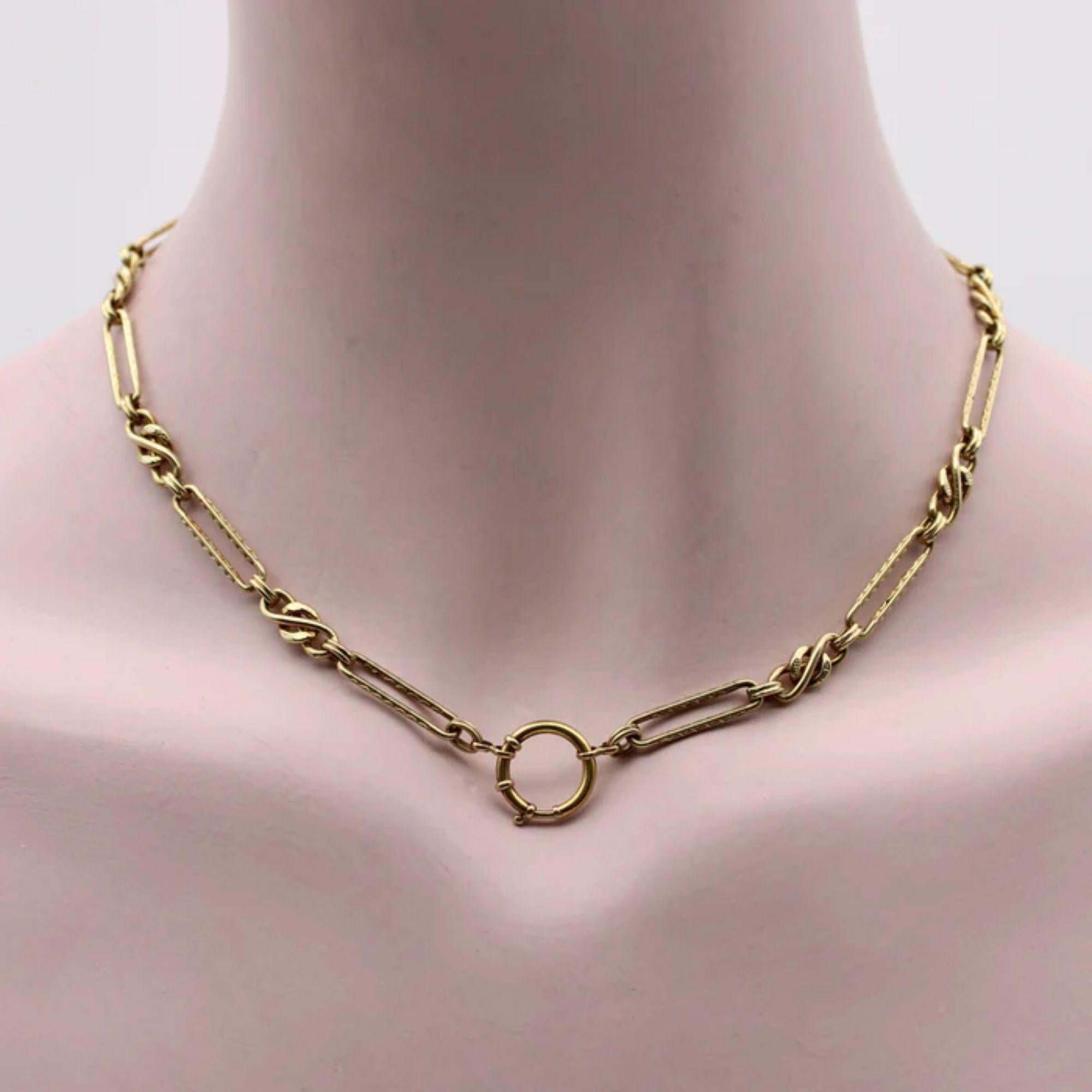 Contemporary Signature Victorian Inspired 14K Gold Fancy Link Chain For Sale