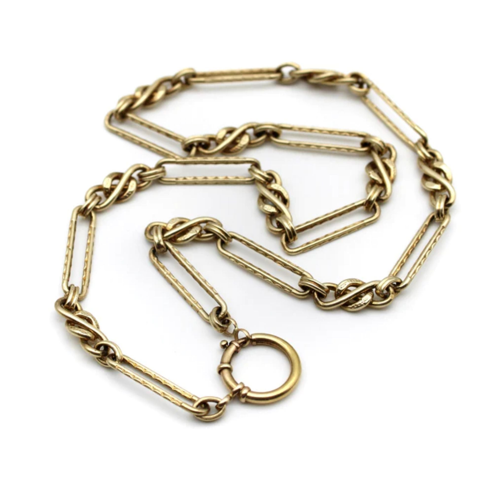 Signature Victorian Inspired 14K Gold Fancy Link Chain For Sale