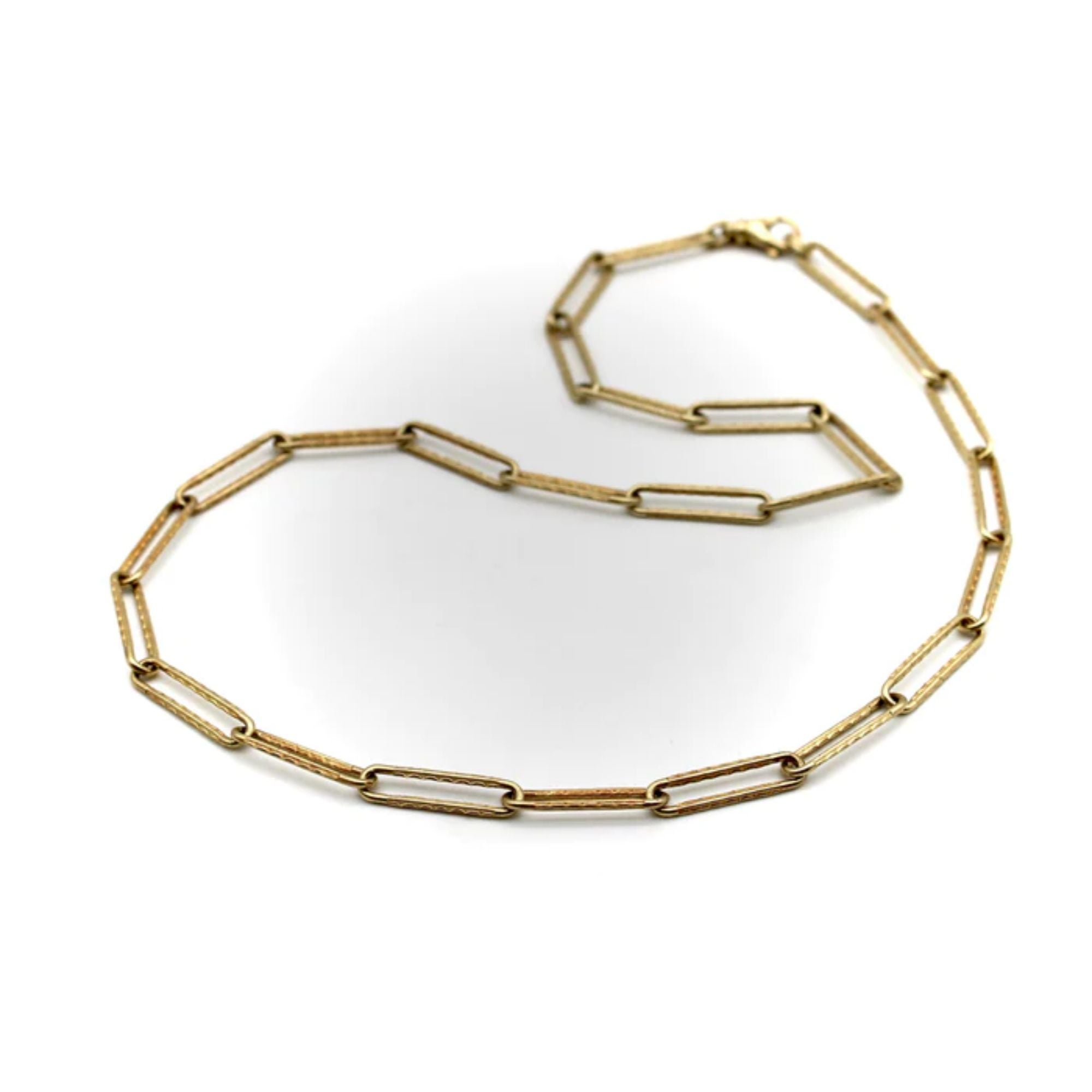 Contemporary Signature Victorian Inspired 14k Gold Paper Clip Link Chain For Sale
