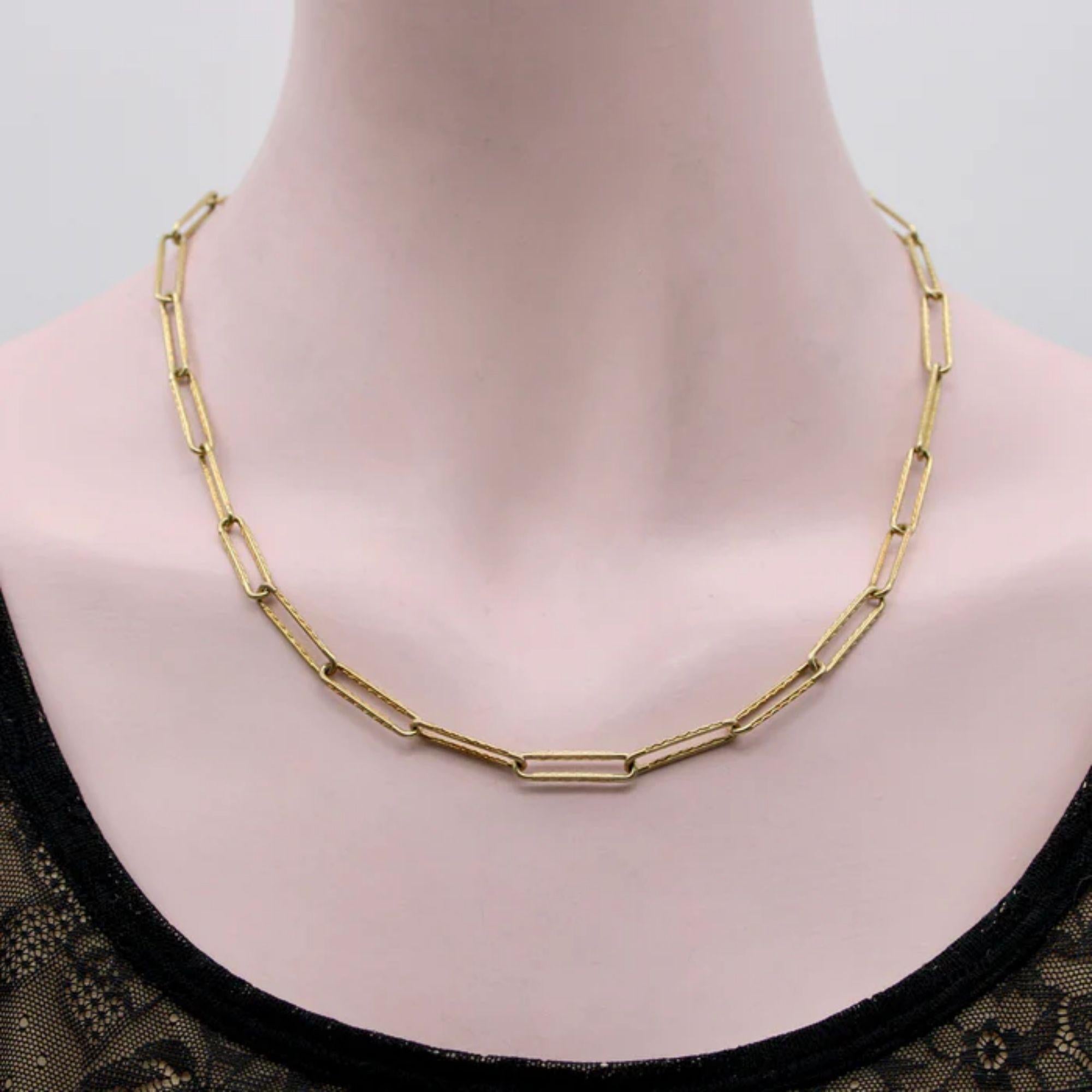 Contemporary Signature Victorian Inspired 14k Gold Paper Clip Link Chain For Sale