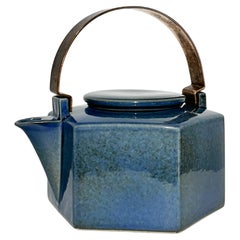 Signe Persson-Melin Théière Rörstrand Grès Bleu Céramique Cuivre 1970
