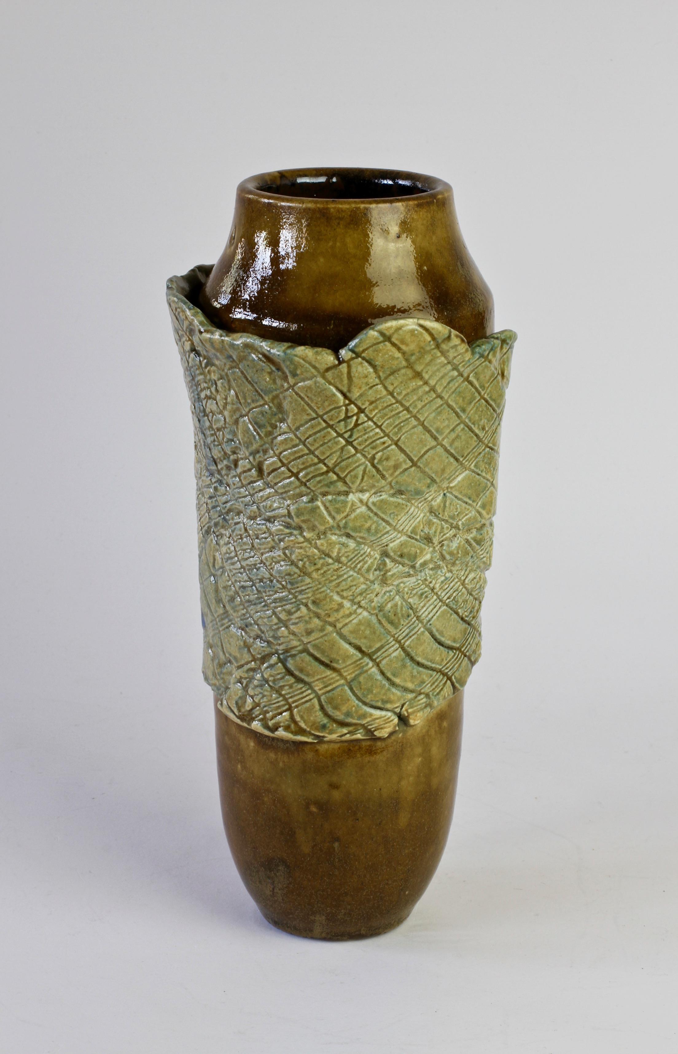 Vernissé Vase en poterie d'art organique allemande signé Pistorious-Lehmann, vers 1980 en vente
