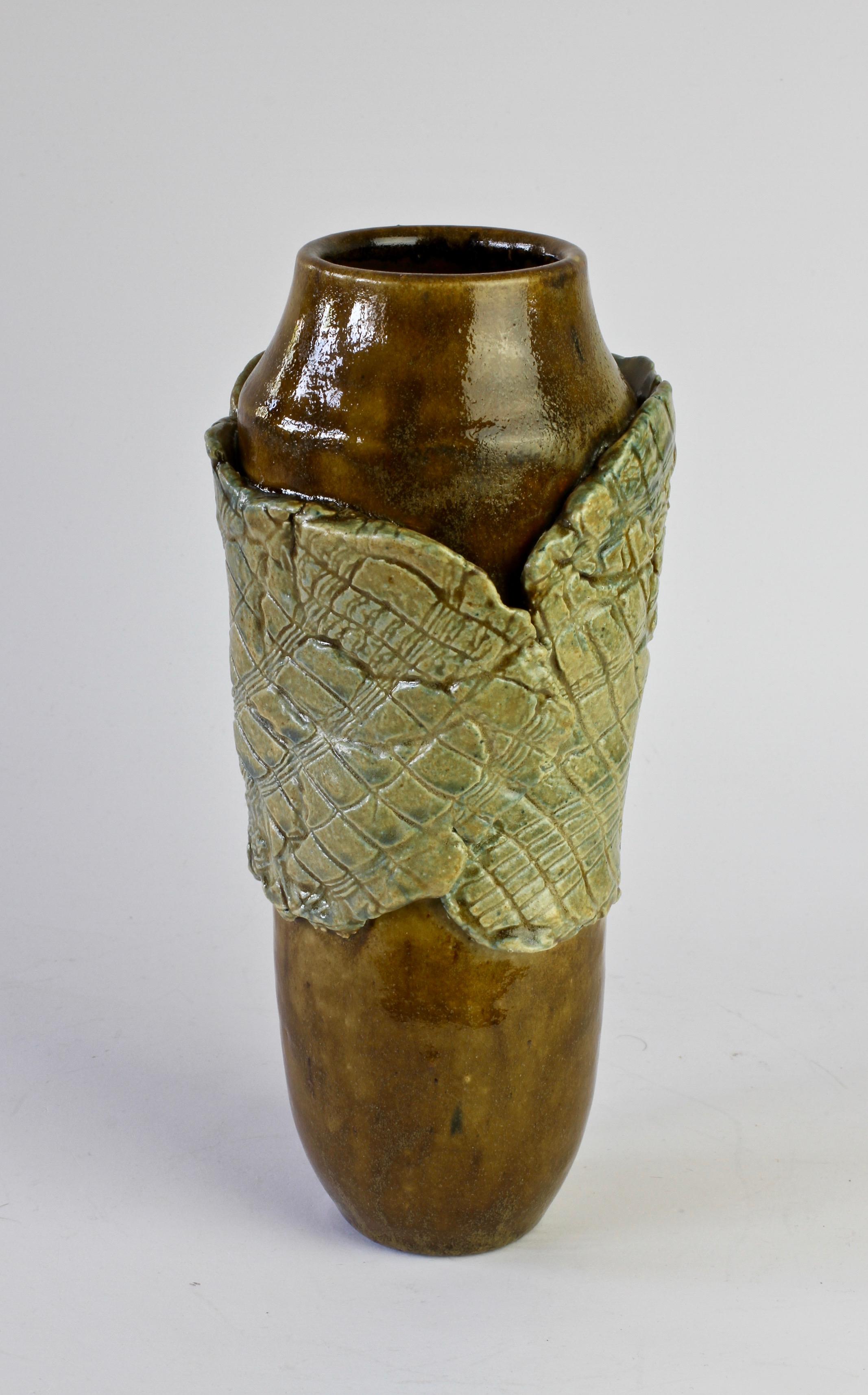 Clay Signe Pistorious-Lehmann Organic German Art Studio Pottery Vase, circa 1980s For Sale