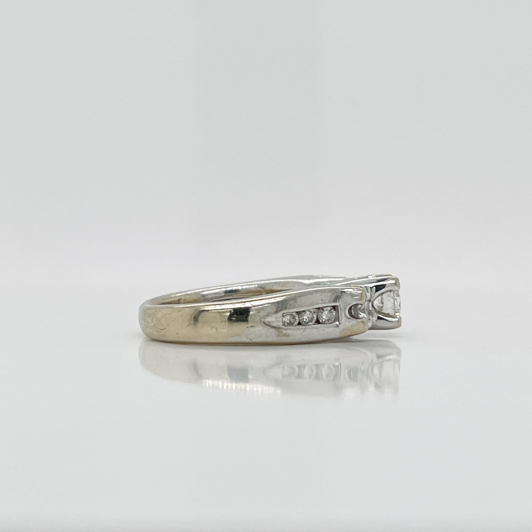 Signed 14 Karat White Gold & Diamond 3-Stone Engagement Ring For Sale 4