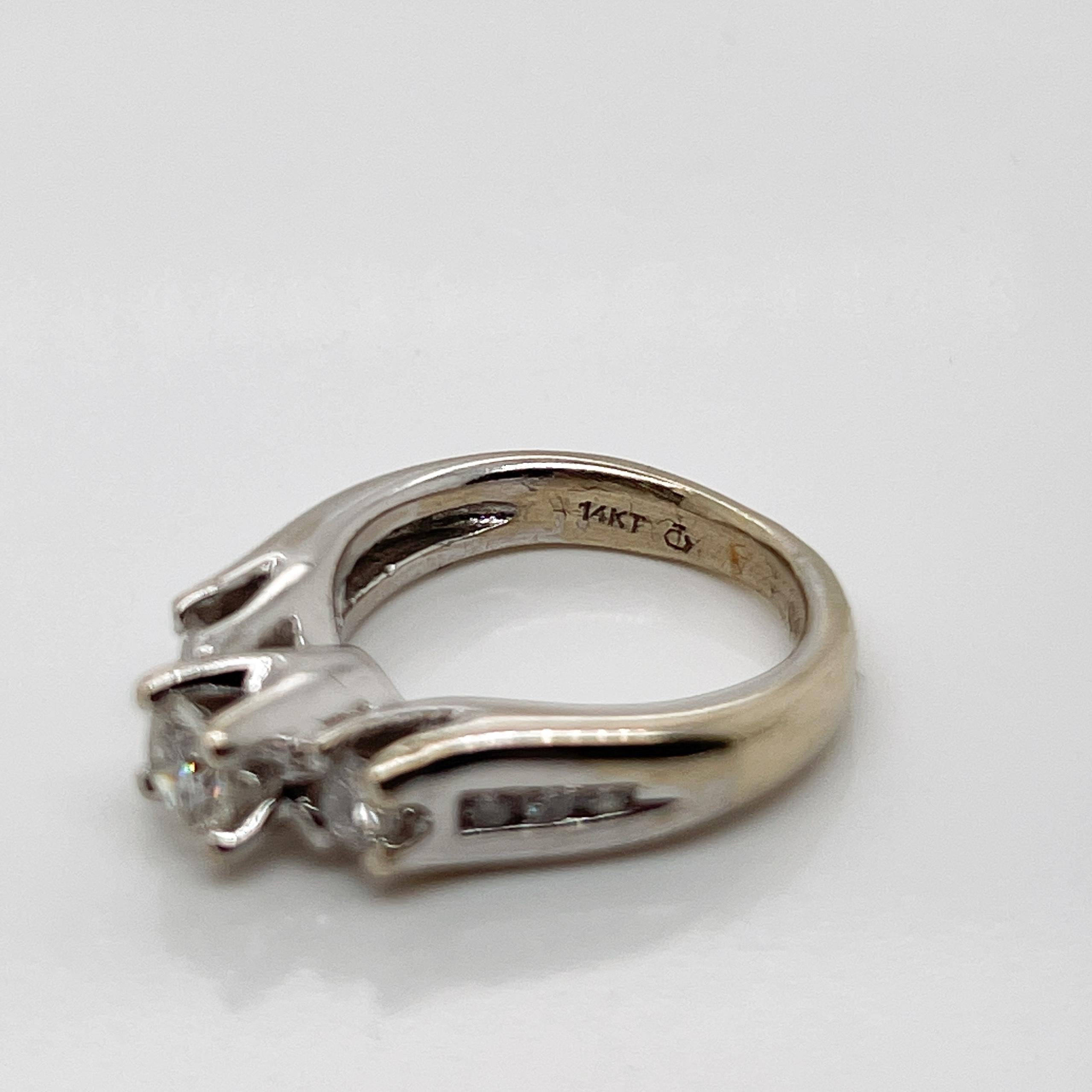Signed 14 Karat White Gold & Diamond 3-Stone Engagement Ring For Sale 5