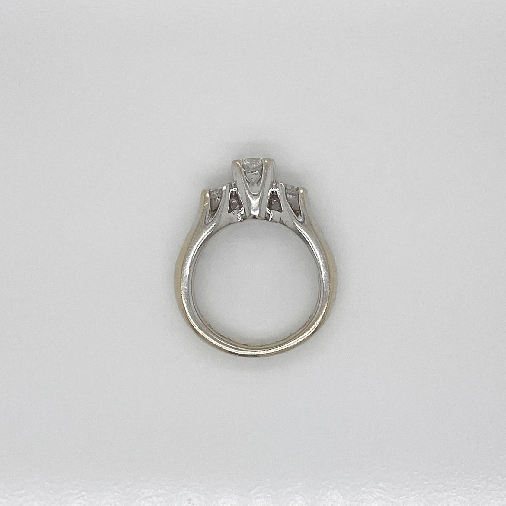 Signed 14 Karat White Gold & Diamond 3-Stone Engagement Ring For Sale 6