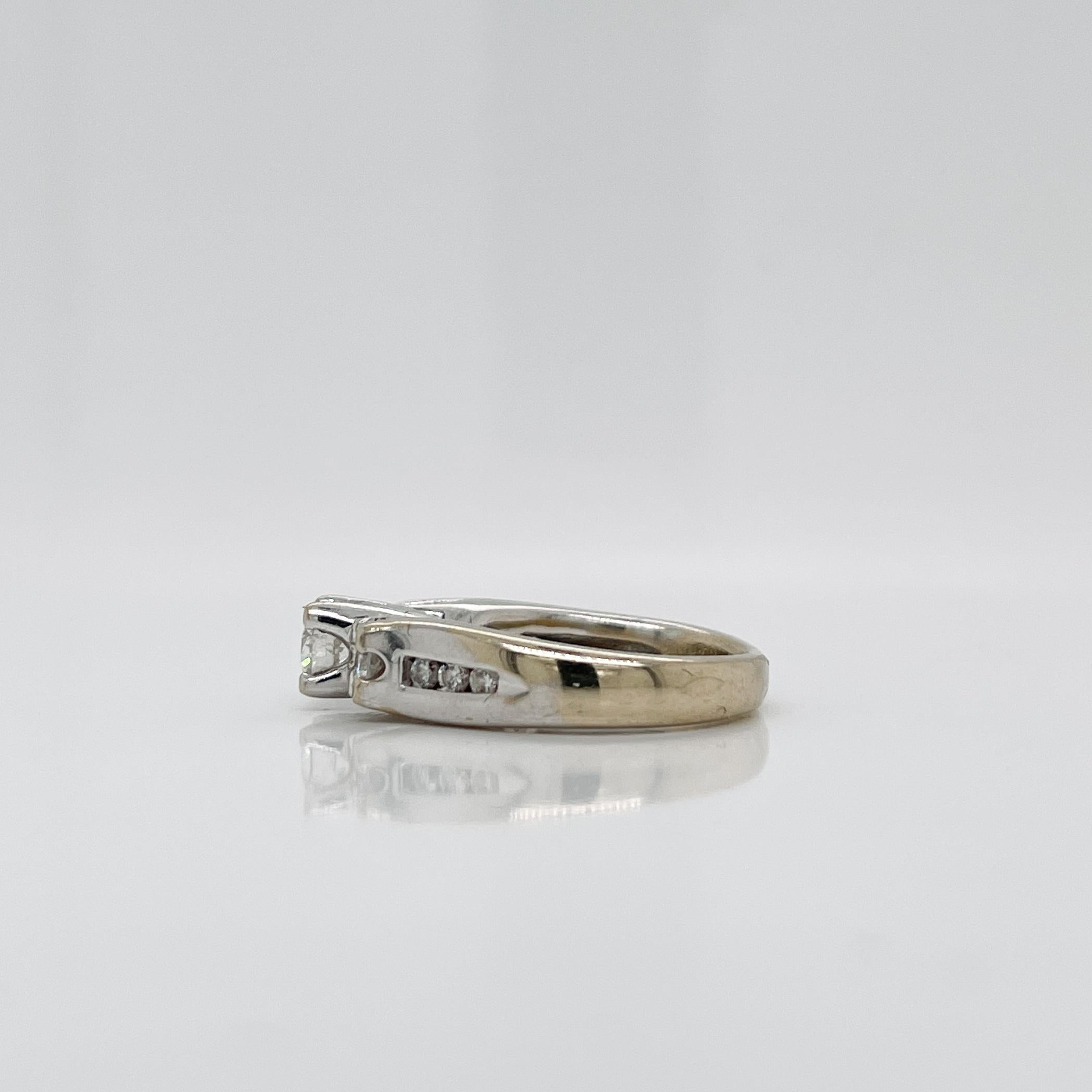 Women's Signed 14 Karat White Gold & Diamond 3-Stone Engagement Ring For Sale