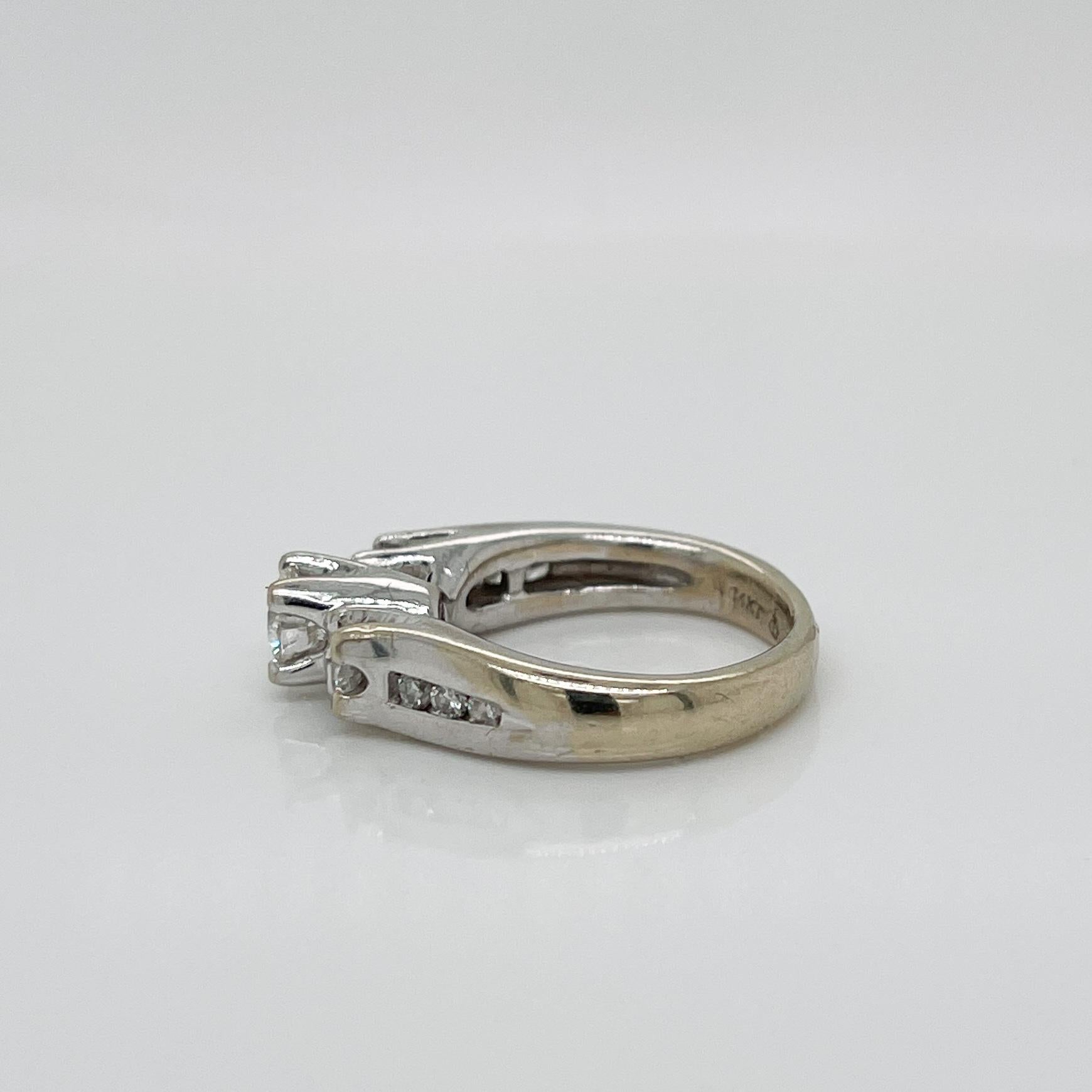 Signed 14 Karat White Gold & Diamond 3-Stone Engagement Ring For Sale 2