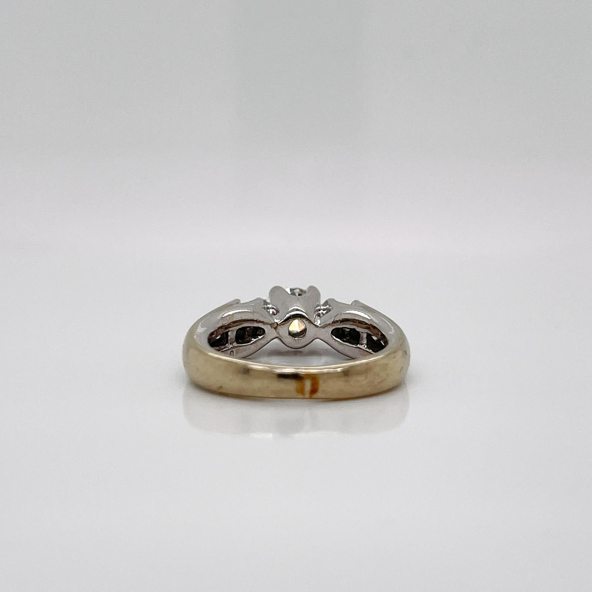Signed 14 Karat White Gold & Diamond 3-Stone Engagement Ring For Sale 3