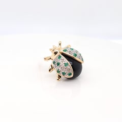 Signierte Ladybug / Ladybird Brosche oder Anstecknadel, 14 Karat Gold, Diamant, Smaragd & Onyx