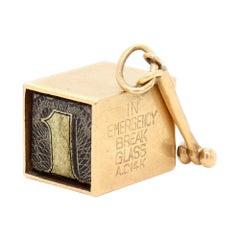 Signed 14K Gold "In Emergency Break Glass" One Dollar Bill & Hammer Charm