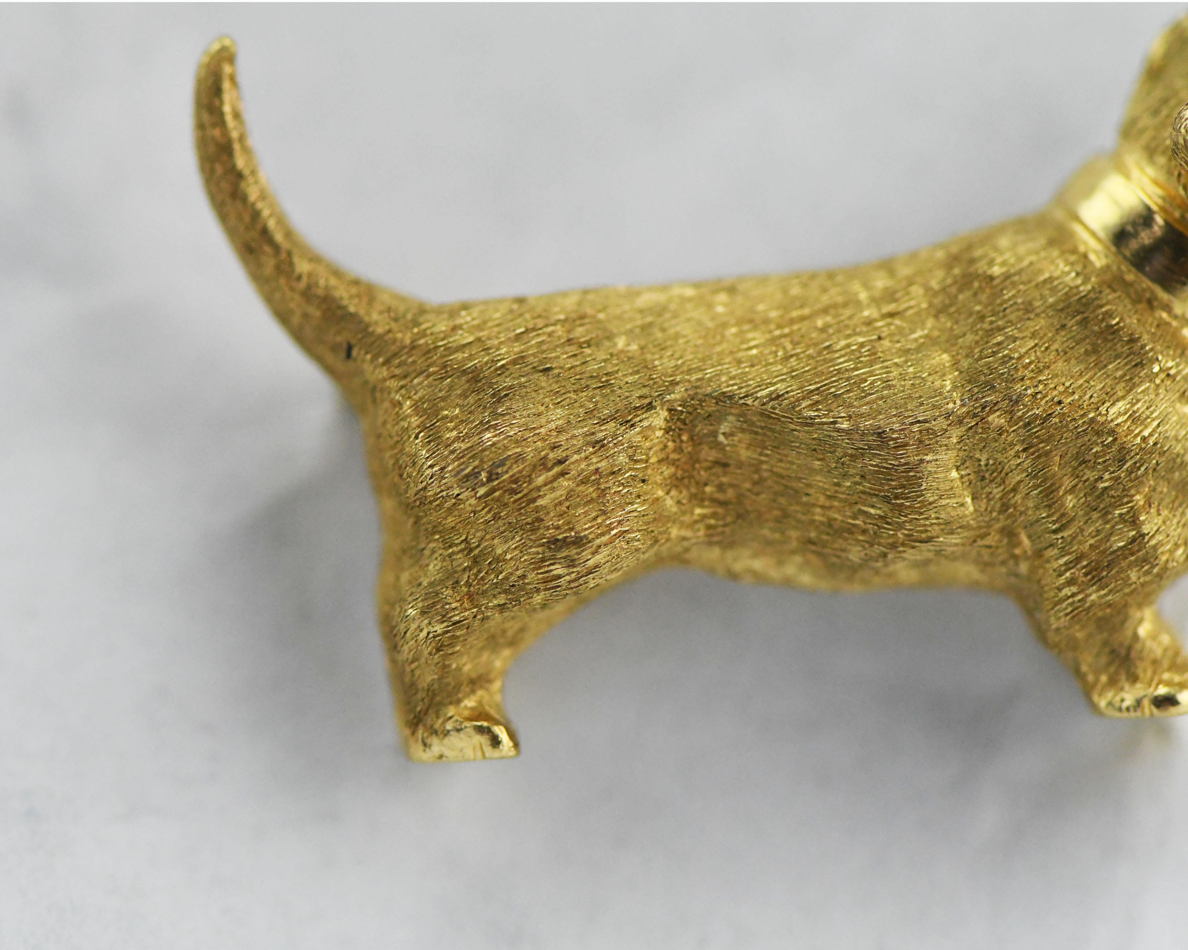 Art Nouveau Signed 14 Karat Yellow Gold Dachshund Weiner Ruby Eyed Dog Pin Marked 