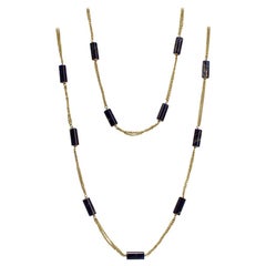 Vintage Signed 18 Karat Gold and Lapis Beaded Rope Length Necklace by Filippini Fratteli