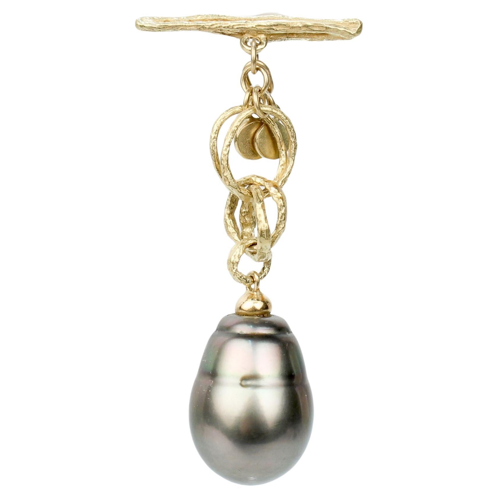 Signed 18 Karat Gold & Large Baroque Tahitian Pearl Lapel Button or Fob For Sale