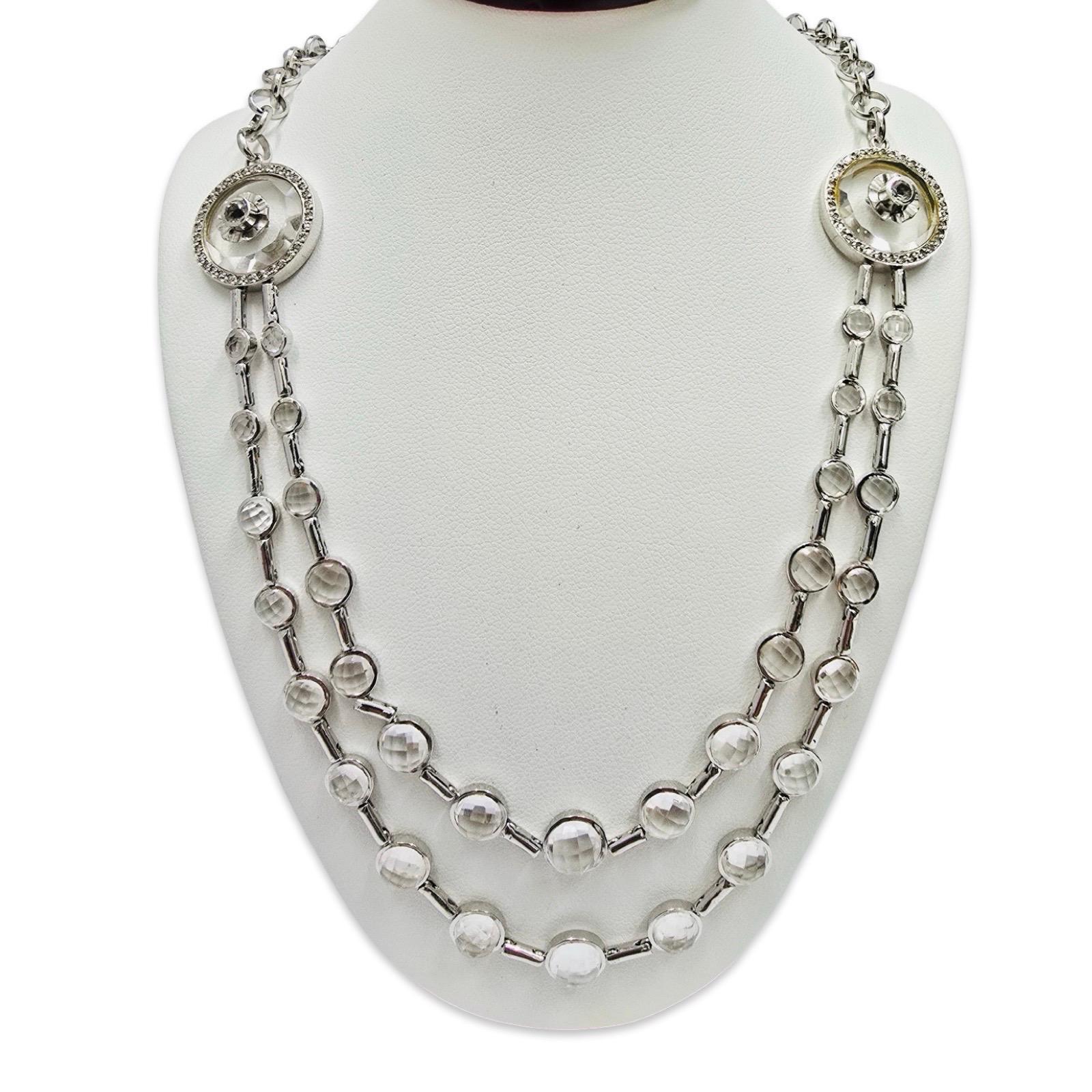 Collana a doppio filo con motivo a fiocco in quarzo e diamanti 18k firmati in vendita 2