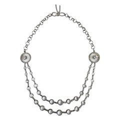 Signierte 18k Diamant & Kristall Quarz Bogen-Motiv Doppelstrang Halskette