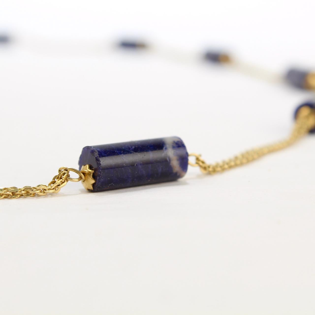 Signed 18 Karat Gold and Lapis Beaded Rope Length Necklace by Filippini Fratteli For Sale 4