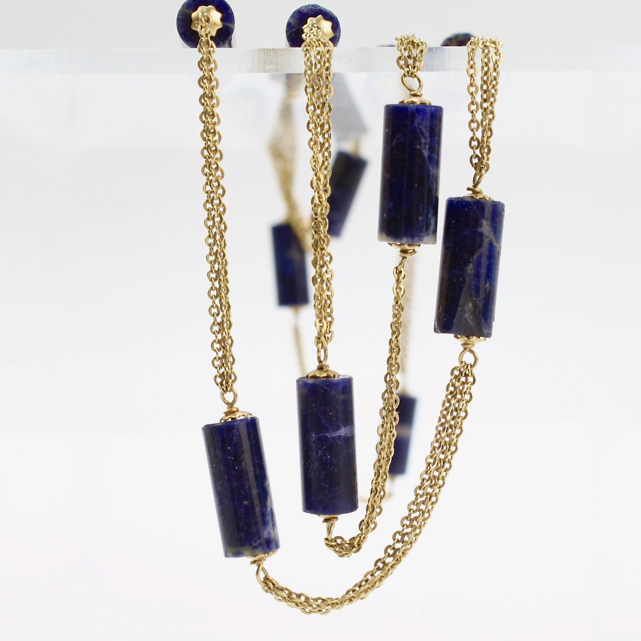 Signed 18 Karat Gold and Lapis Beaded Rope Length Necklace by Filippini Fratteli In Fair Condition For Sale In Philadelphia, PA