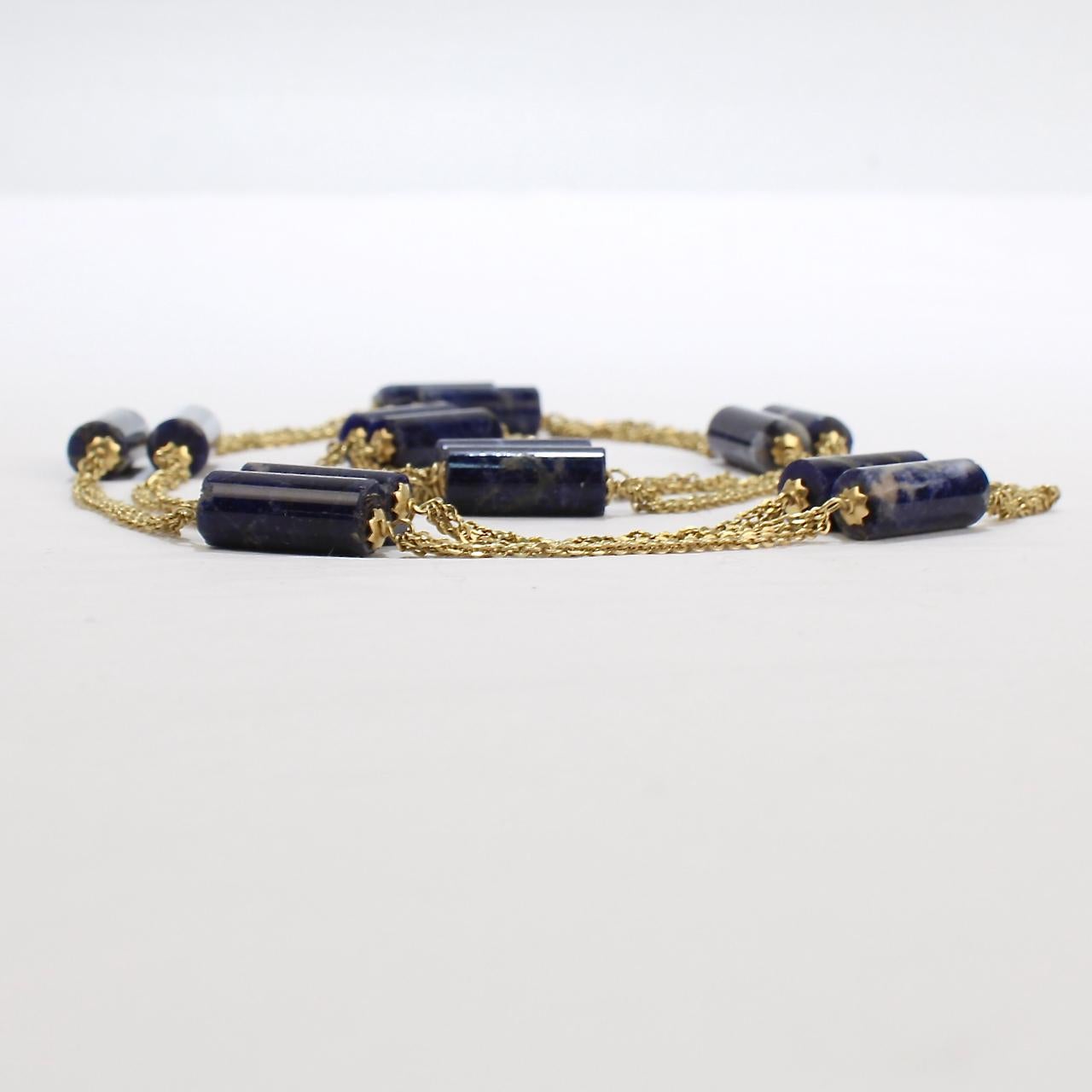 Women's Signed 18 Karat Gold and Lapis Beaded Rope Length Necklace by Filippini Fratteli For Sale