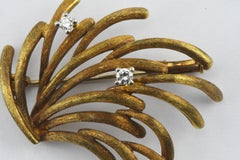 Signed 18 Karat Gold Rays Pin Brooch with Diamond Accents