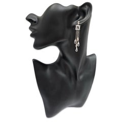 Signed 18K White Gold Diamond & Rock Crystal Waterfall Earrings