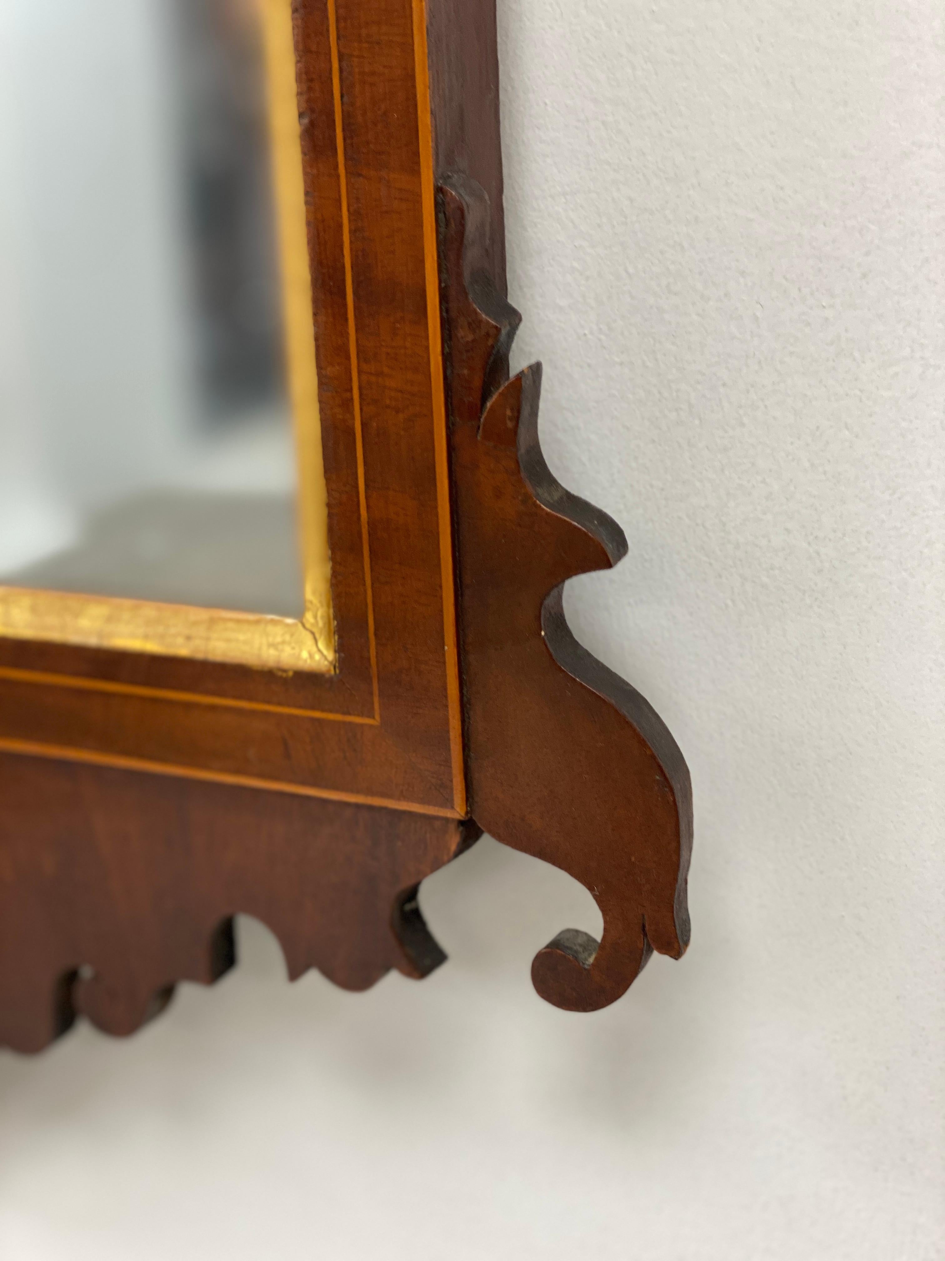 American Signed 18th Century Federal Chippendale Mirror with Part