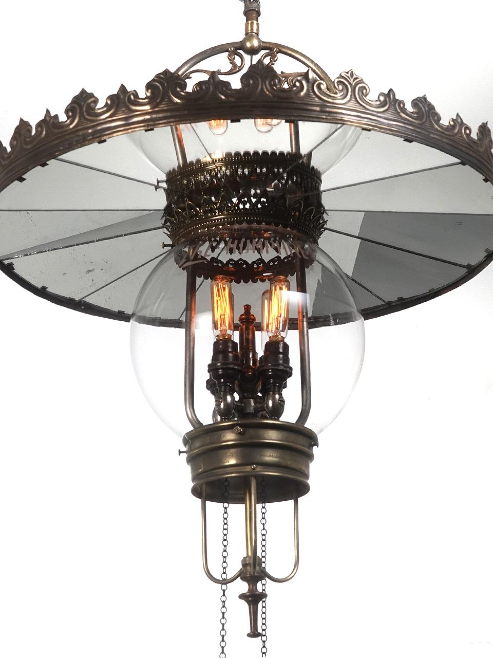 American Signed 1901 Humphrey Gas Lamp With Frink Mirrored Shade