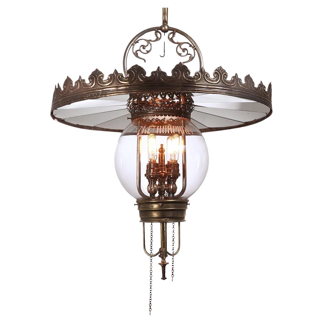 Signed 1901 Humphrey Gas Lamp With Frink Mirrored Shade