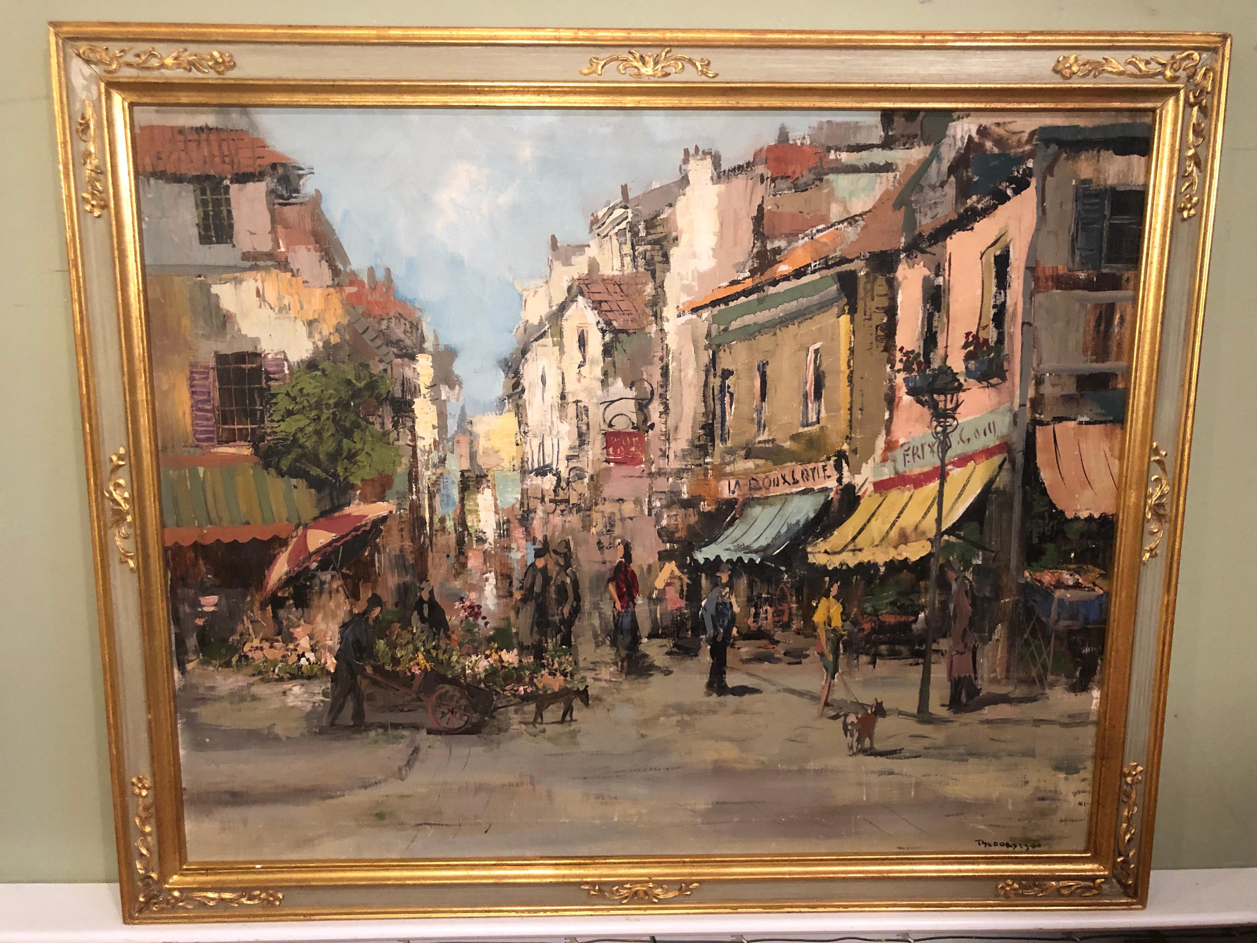 Signed 1950s European street scene. Elegant composition and elegant frame.
Please confirm dimensions with us before purchasing.