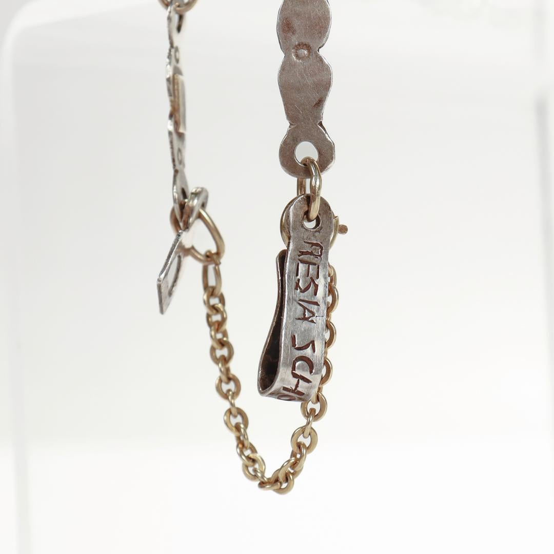 Collana modernista firmata di Resia Schor in oro, argento e pietre dure del 1960 in vendita 8