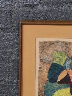 Signed 1963 Mid-Century Californian Modern Abstract Watercolor by Gene Lesser