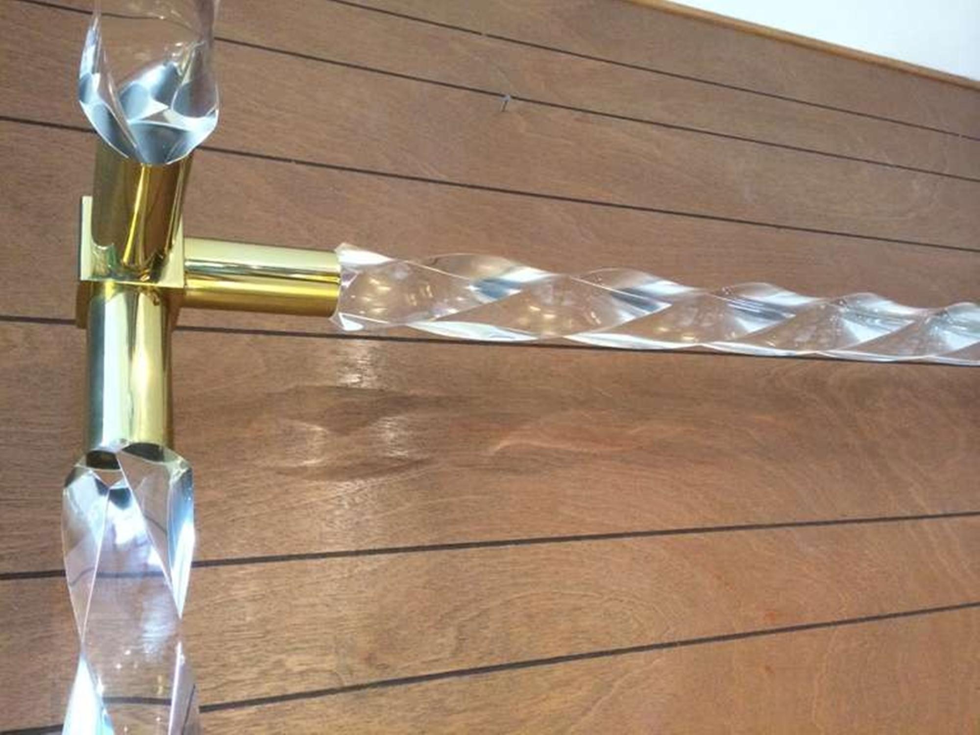 Signed 1968 Charles Hollis Jones King-Size Canopy Bed in Faceted Lucite & Brass For Sale 1