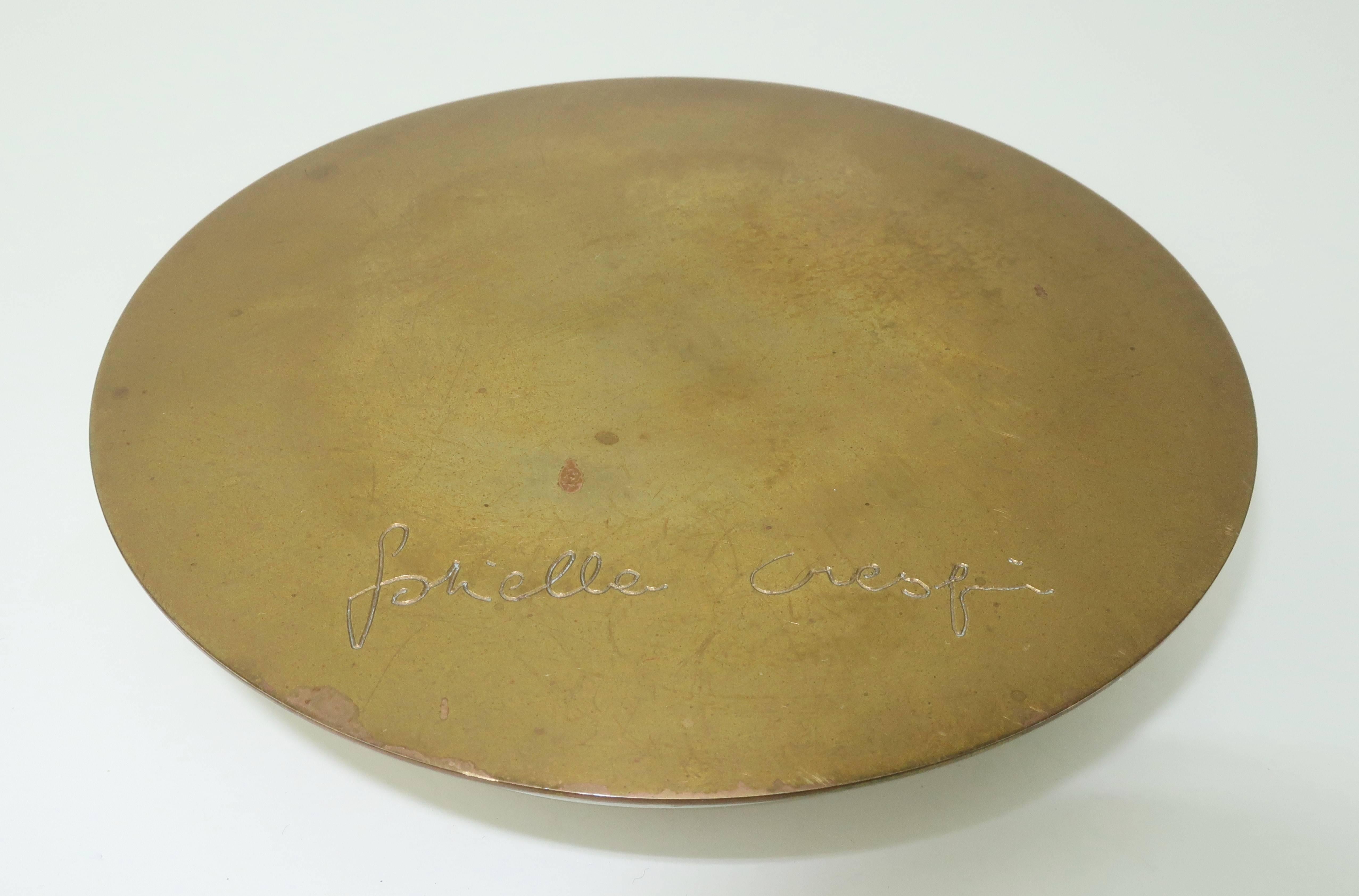 Brown Signed 1970's Gabriella Crespi Brass Swivel Box