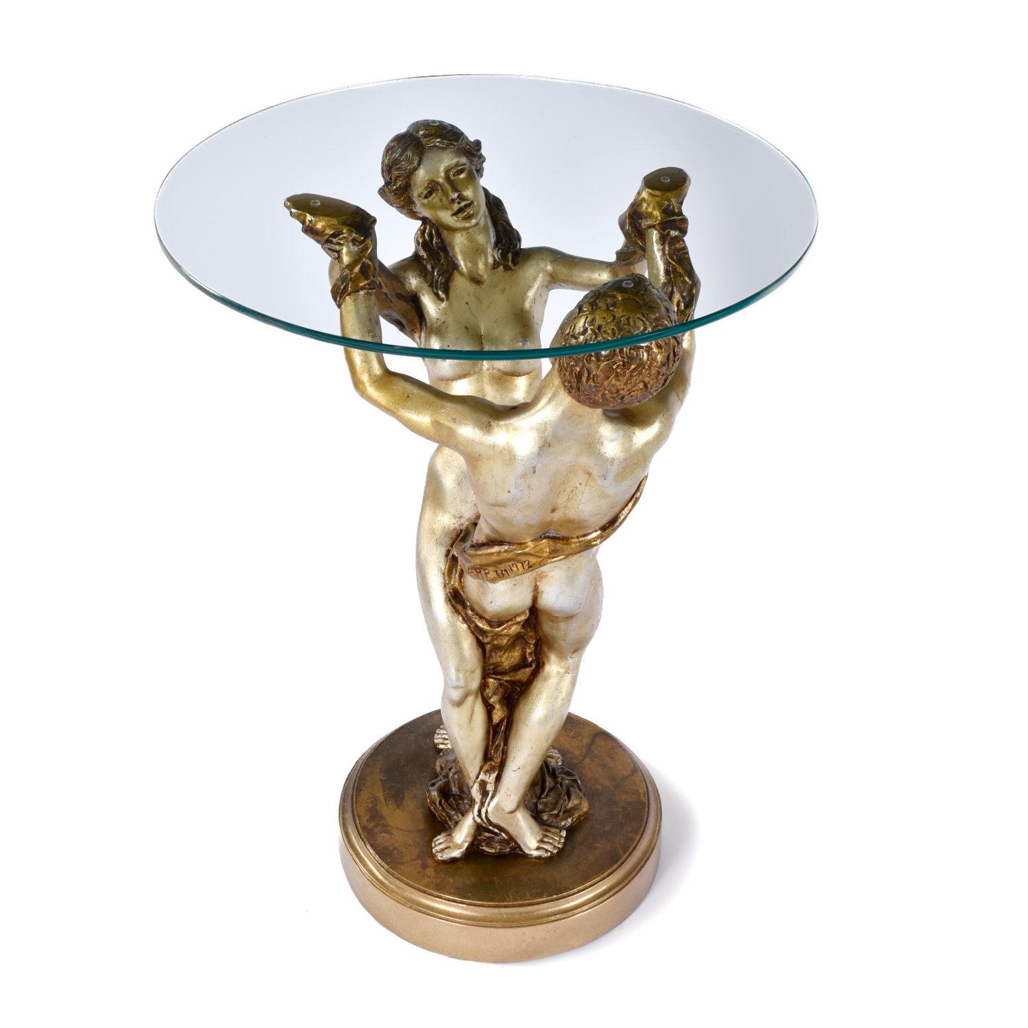 1972 French Studio A.R.P. Painted Neoclassical Figural Pedestal Side Table In Excellent Condition For Sale In Chattanooga, TN
