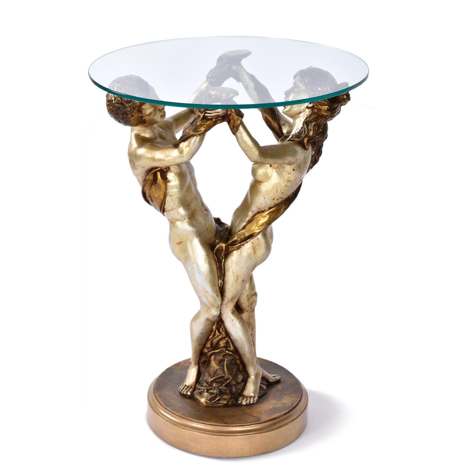 Table d'appoint néoclassique peinte sur piédestal, Studio A.R.P. français, 1972 en vente