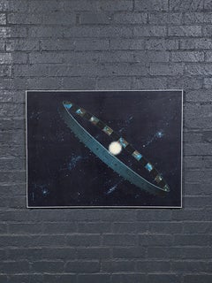 Signed 1974 Space Age Space Orbital Colony Painting by Connie Kish