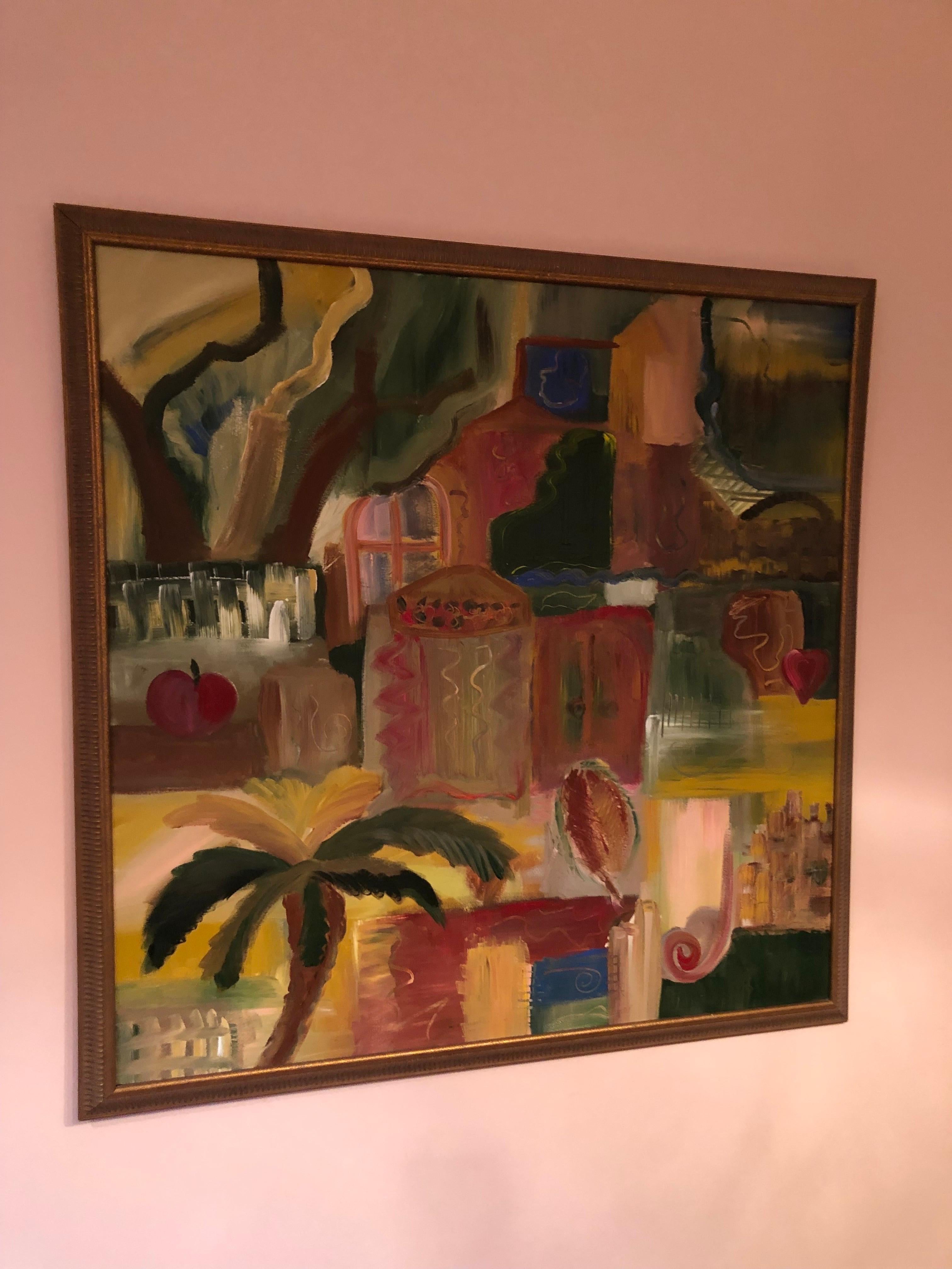 Post-Modern Signed 1980’s Colorful Impasto Painting For Sale